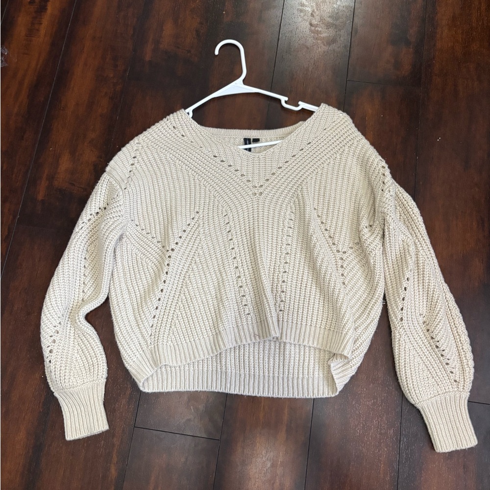 moon & madison Cream V-Neck Sweater with Ribbed Details